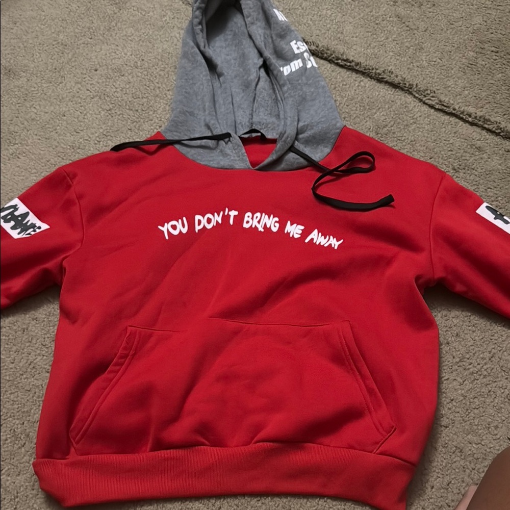 Red and Gray Hoodie with Graphic Text